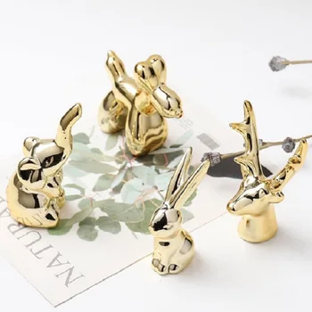 

Nordic Mini Animals Figurines Ceramic Jewelry Storage Racks Wedding Party Sculpture Photography Props Desktop Home Decorations