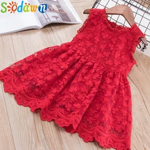 Sodawn/летнее платье принцессы без рукавов для девочек; кружевная детская одежда с цветочным узором для девочек; модная одежда для девочек на день рождения