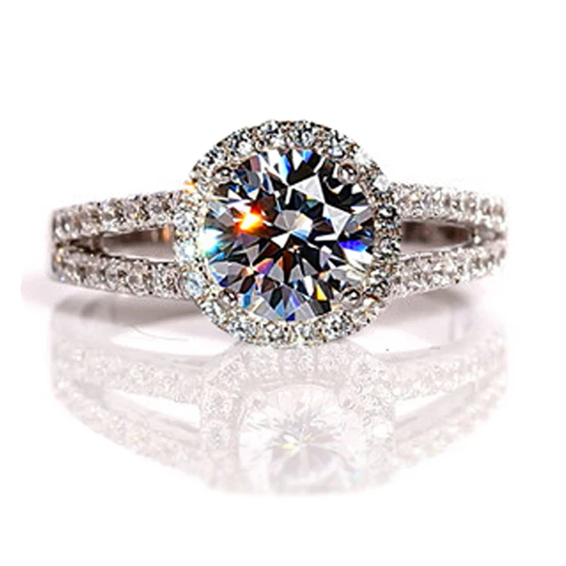 With Certificate Original 18K White Gold Color Ring Luxury 2.0ct Lab Diamond Wedding Bands Bride Women anillos de plata ley 925 R510