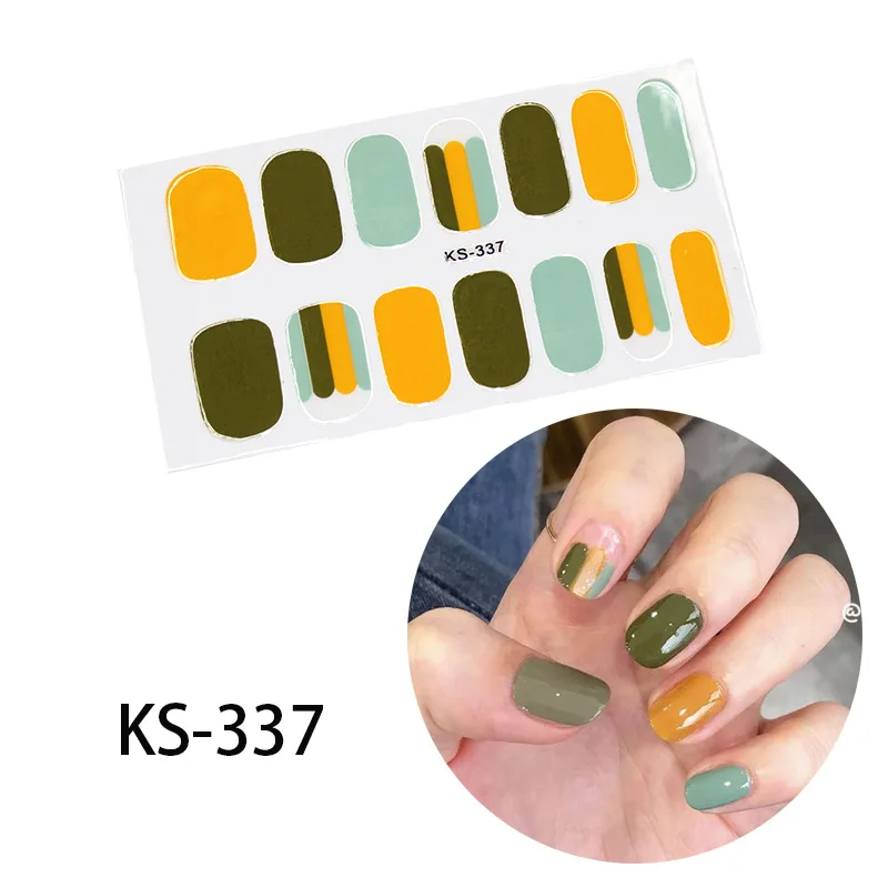 14tips/лист полное покрытие для ногтей наклейки-лак полоски однотонный нейл-арта волновой точки Дизайн Блеск порошок маникюрные Типсы - Цвет: KS-337