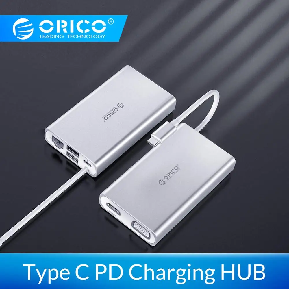 

ORICO 6-in-1 USB C Hub with Type C PD Charging 4K Video HD RJ45 HDMI VGA Laptop Docking Station USB HUB for MacBook Pro