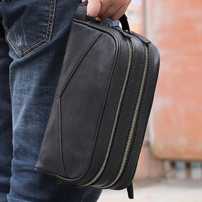 

MISFITS Men's Wash Bag Multi-Function Ladies Cosmetic Bag Large-Capacity Leather Double-Layer Handbag