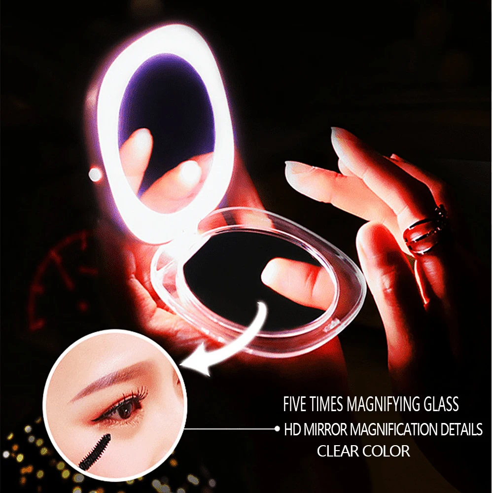 Mini specchio per il trucco portatile con luci a LED, ingrandimento 10X, pieghevole, con 12 LED, specchio per il trucco tascabile, strumento di bellezza e cosmetici_voghion.com