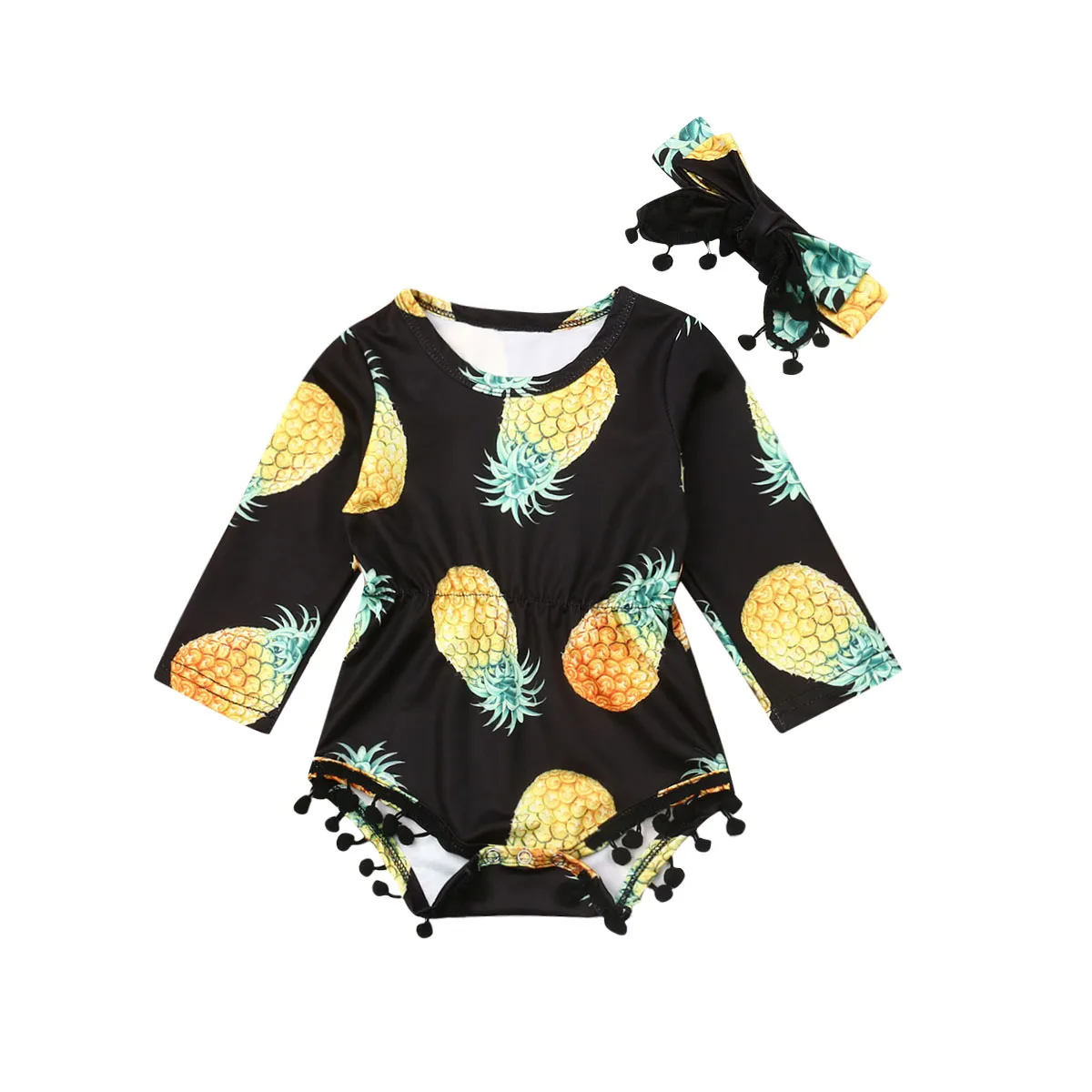 США сток DE Kleinkind-Baby-Ananas-langyarmlige комбинезон-Spielanzug-Stirnband-Kleidung 2 шт