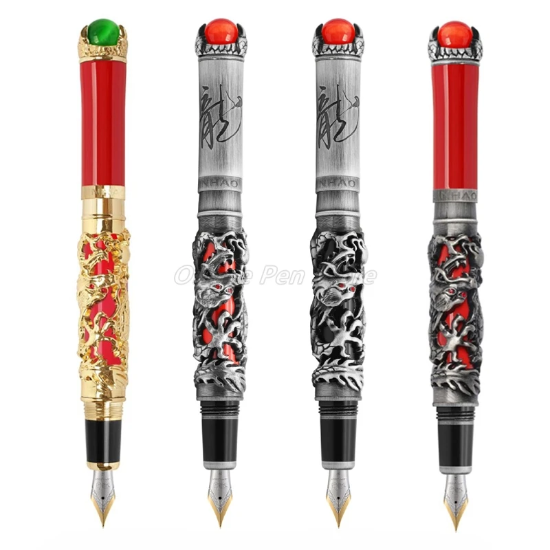 Jinhao Ancient New Dragon King Pearl Carving Embossing Medium Nib Metal Barrel Fountain Pen Office School Stationery