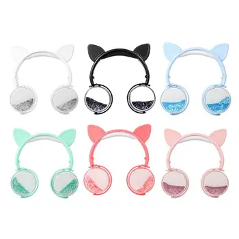 

Girls Cat Ear Headset Quicksand Decor Music Sports Headphones for Kids Gifts