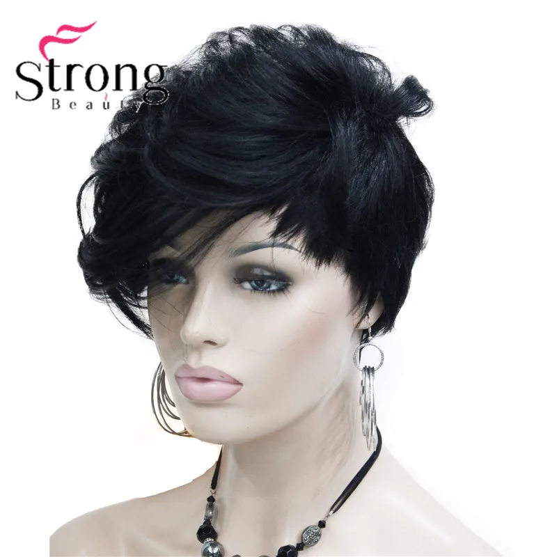 StrongBeauty короткий мягкий Асимметричный золотой блондин до коричневый Омбре парик тепла freindy полный синтетический парик выбор цвета - Цвет: 1 Dark Black
