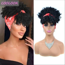 

Puff Curly Headband Wigs Short Afro Kinky Curly Headband Wig Synthetic Heat Resistent Turban Wrap Headbands Wigs For Black Women