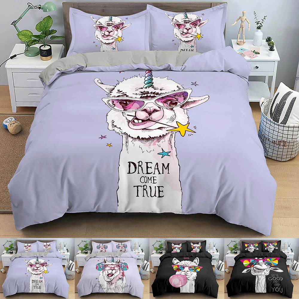 

Cartoon Bedding Set Cute Alpaca Giraffe Printed 3D Duvet Cover Set Twin Full Queen King Double Sizes Pillowcase Bedclothes
