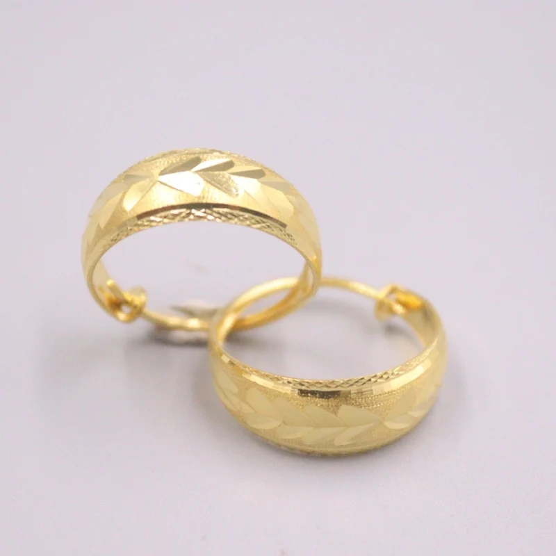 Pure 999 24k Yellow Gold Hoop Carved Heart Circle Earrings Woman Lucky Gift 4.54.7g Hoop