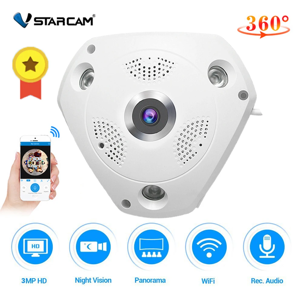 Vstarcam C61S 360 камера IP 3MP рыбий глаз панорамный 1080P WIFI CCTV 3D VR видео Micro SD карта аудио