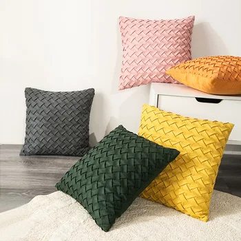 

45x45cm Checkered weaving Sofa Pillowcase Pink Cushion Cover Throw Pillow Case Home Sofa Bed Chair Decoration 17.72x 17.72inch