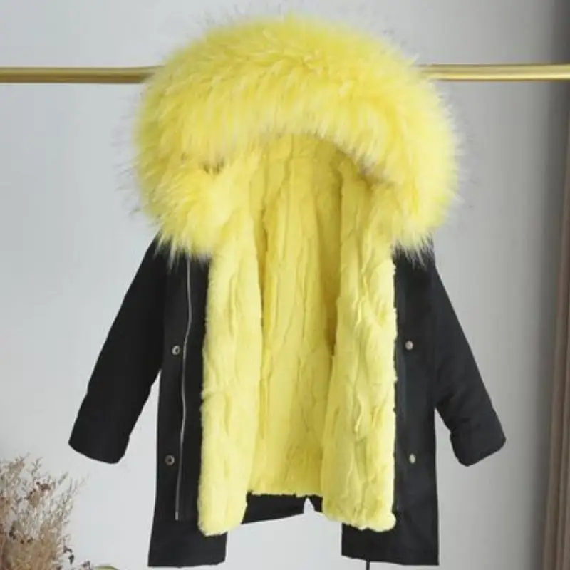 Зимние Новые детские для девочек Съемная куртка с капюшоном, пальто для маленьких мальчиков искусственный меховой воротник Теплая верхняя одежда; парки; одежда N72 - Цвет: Цвет: желтый