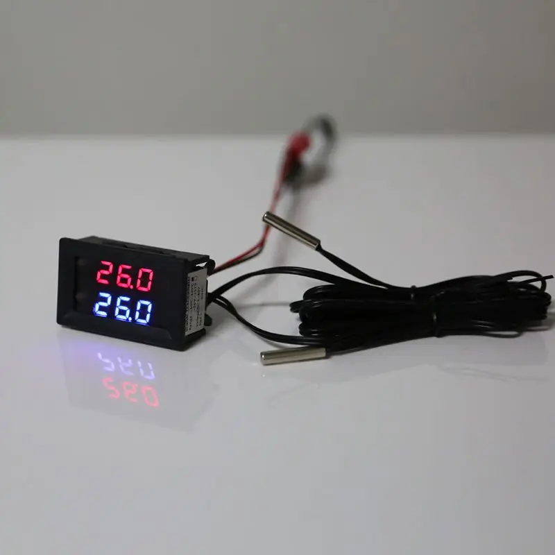 Dual Display DC 5V-80V Thermometer w 2 NTC Waterproof Temperature Sensor 12V 24V 72V Car Motorcycle