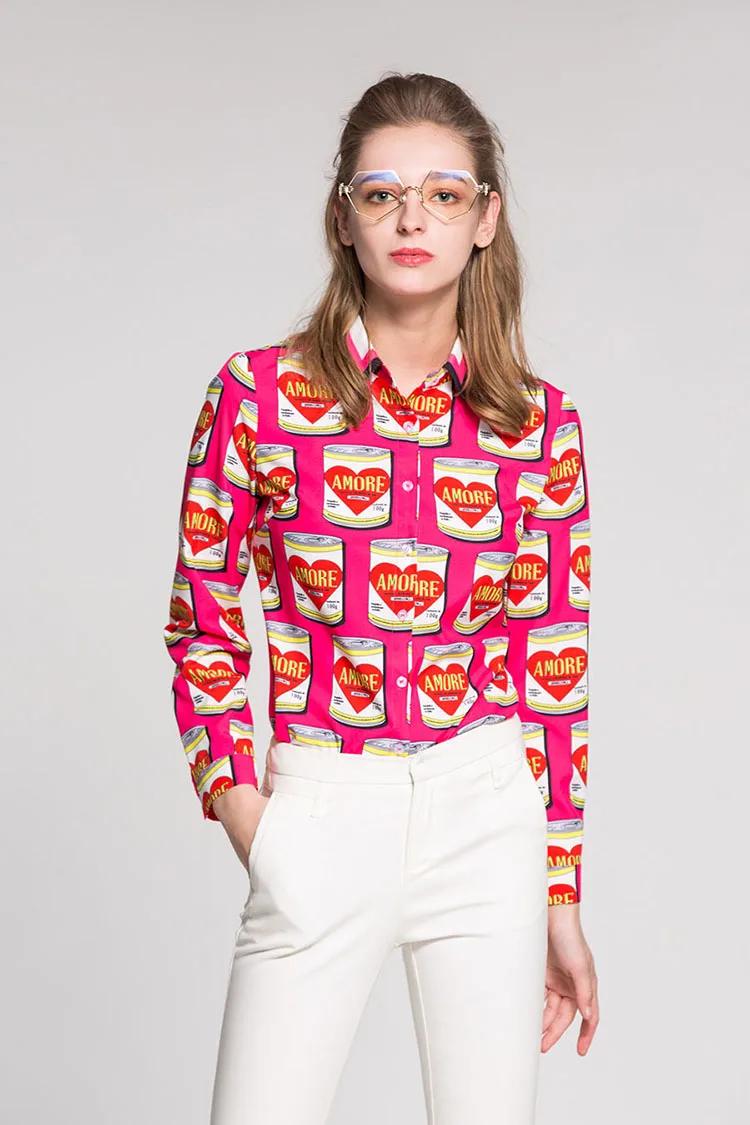 Уличные OL Блузки новая весенняя модная новинка отложной воротник однобортная женская блузка цвета фуксии с принтом