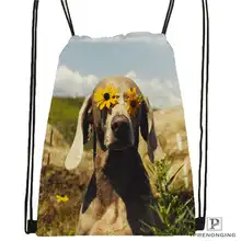 Изготовленная на заказ собака с цветком романтическая роза@ 02-походная сумка на шнурке милый рюкзак для детей(черная спинка) 31x40 см#180611-03-105