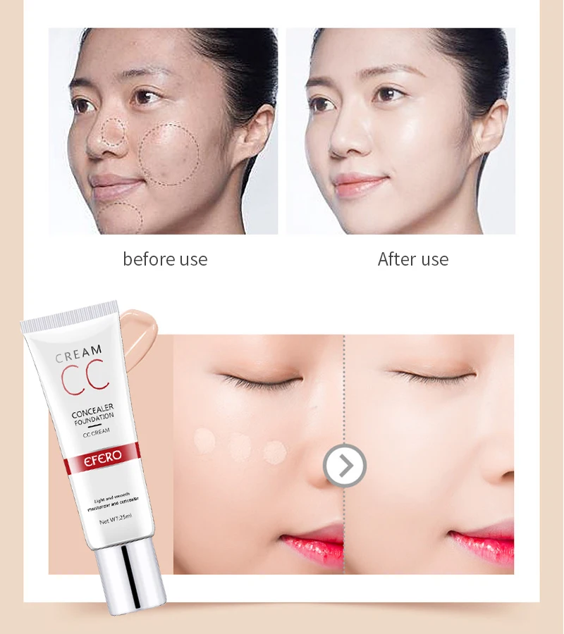 EFERO CC крем отбеливающий макияж маскирующий крем увлажняющий тональный крем для лица корейская косметика TSLM2