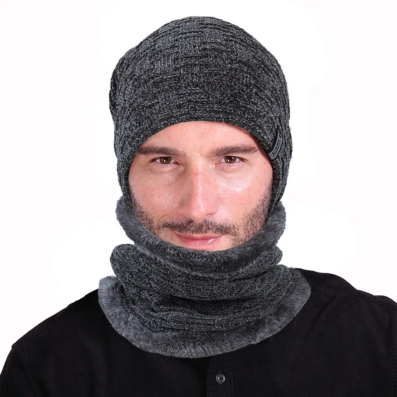 NDUCJSI толстые теплые шапочки для мужчин и женщин Skullies зимняя шапка шарф Набор меховая шерстяная подкладка капот Шея теплая вязаная шапка Балаклава