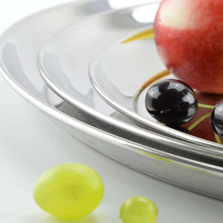 Thicken Round Stainless Steel Tray Cover Tea Cup Tray Restaurant Hotel Western Steak Flat Plate Food Delivery Dish Dinner Plates