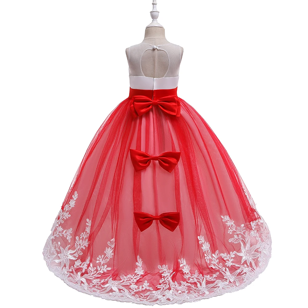 EAZII/Новое высококачественное нежное кружевное длинное платье с аппликацией и хвостом для девочек платье-пачка для девочек-подростков, платье принцессы для свадебной вечеринки для детей 3-14 лет