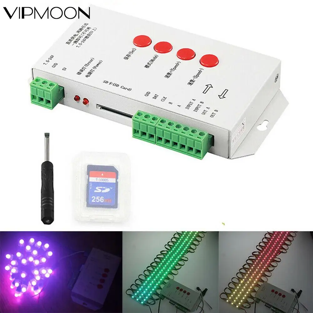 

T1000S SD Card WS2801 WS2811 WS2812B WS2813 LPD6803 LED 2048 Pixels Controller DC5V~24V T-1000S RGB LED Controller +Screw Driver