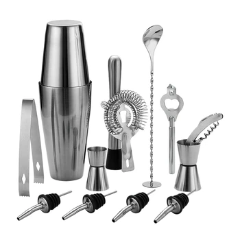 

13 Pcs 800ML Cocktail Shaker Y Shiny Stainless Steel British Cocktail Shaker Set Bar Bartender Kit-Silver