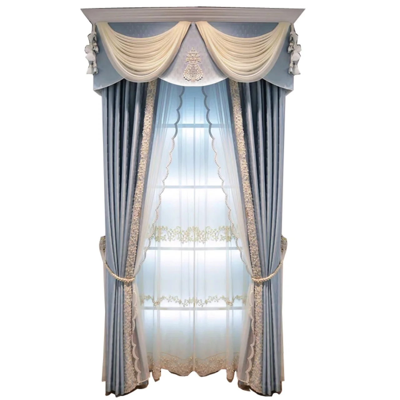 Free return High-quality Modern beautiful European Style Luxury Blue Blackout Curtains for  Living Room Bedroom customize