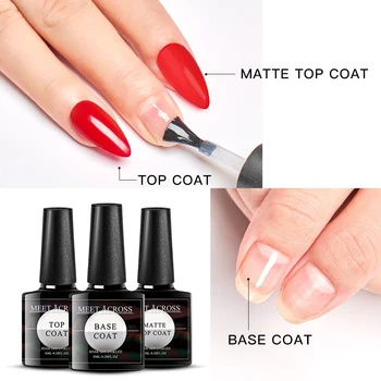 

MEET ACROSS Gel Nail Polish Base and Top Coat Matte Top Coat Soak-off UV Varnish Long Lasting Soak Off UV Gel Nail Art Manicure
