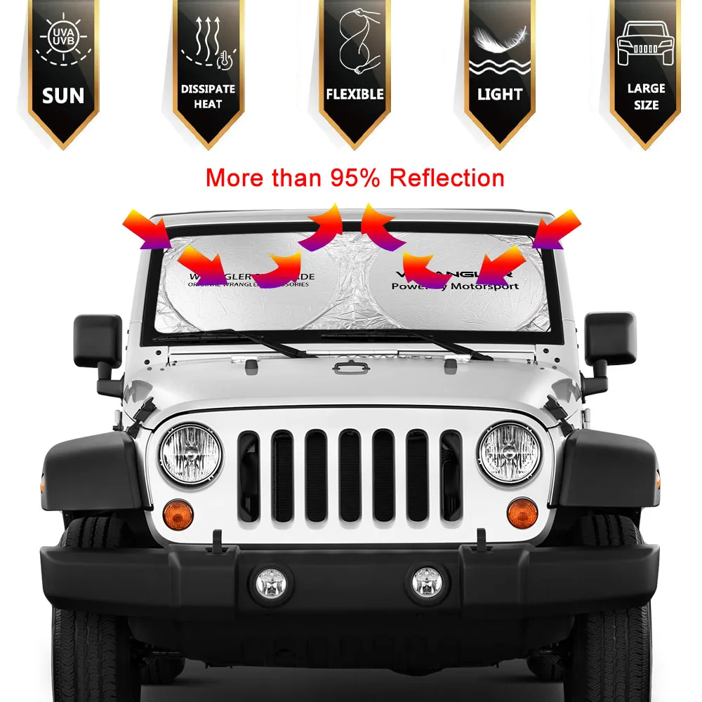 Jeep wrangler windshield sun shade size best sale
