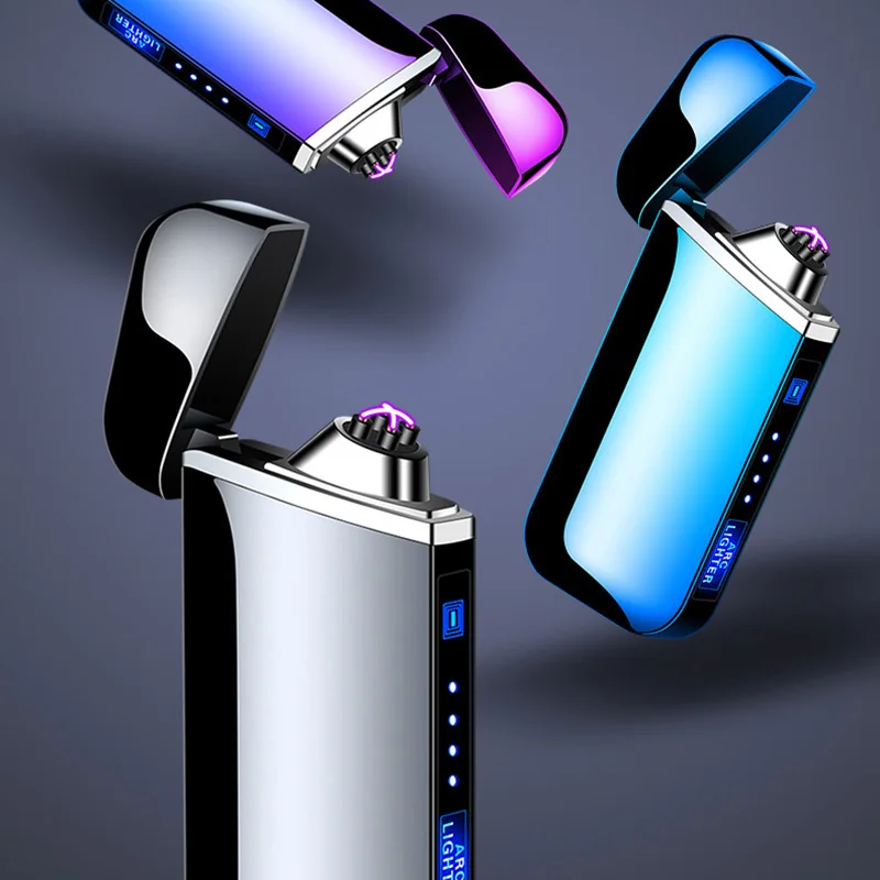 

USB Electric Lighter Finger print Touch Fire Plasma Double Arc Lighter Windproof Metal Cigarette Lighters Men Gift