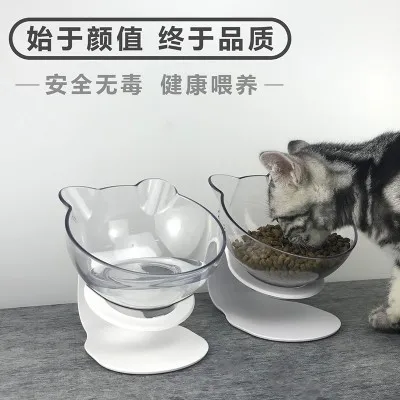 Наклонная кошачья Ушная Съемная миска из прозрачного материала, нескользящая миска для еды с защитой от шейки, взрывоопасная двойная миска для кошки