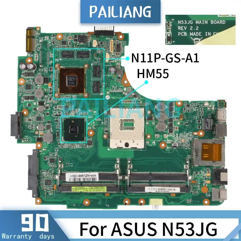 Mainboard For Asus N53jg Laptop Motherboadrd Hm55 Rev.2.2 N11p-gs-a1 Ddr3  Support First-generation Processors Tested Ok - Laptop Motherboard -  AliExpress