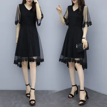 

2020 summer new large women's dress fat mm fattening, loose and thin lace lace cut out dress