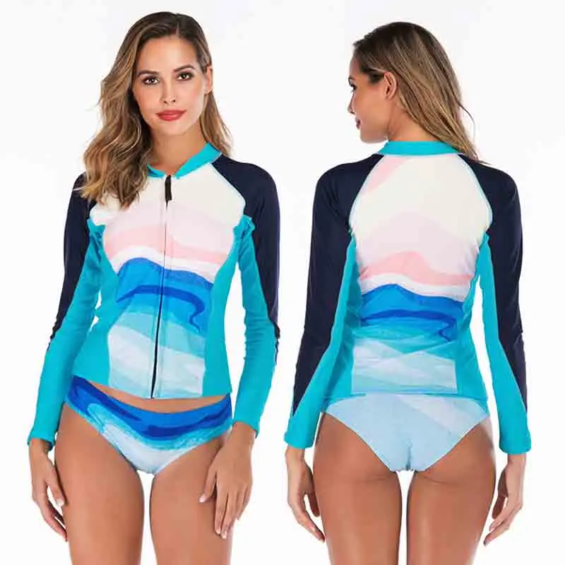 tengweng 2019 Print Long Sleeves Women Bikini 2 piece Sport Tankini short Swimwear Ladies Surf Swimsuit Plus size Bathing suit |