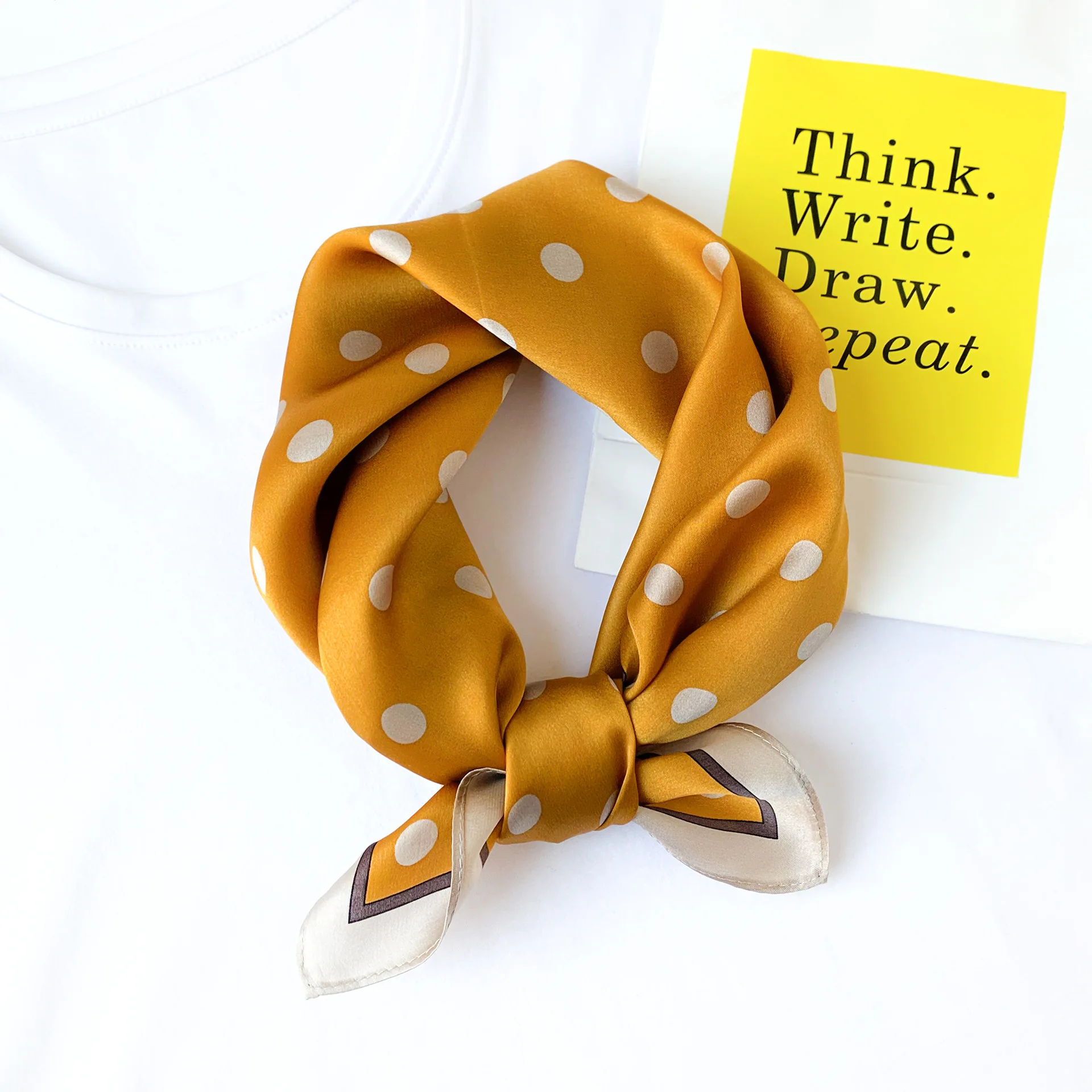 100% Pure Silk Square Scarf Women Dot Print Neckerchief Bandana