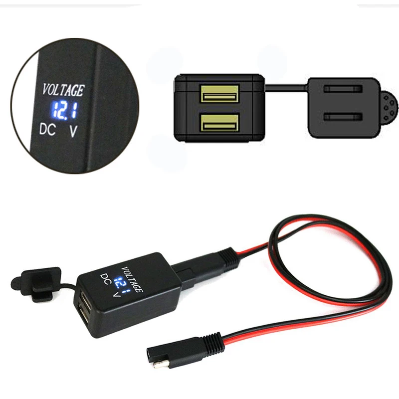 

Motorcycle quick disconnect plug cable SAE to USB adapter with voltmeter Waterproof dual USB charger For smartphone tablet GPS