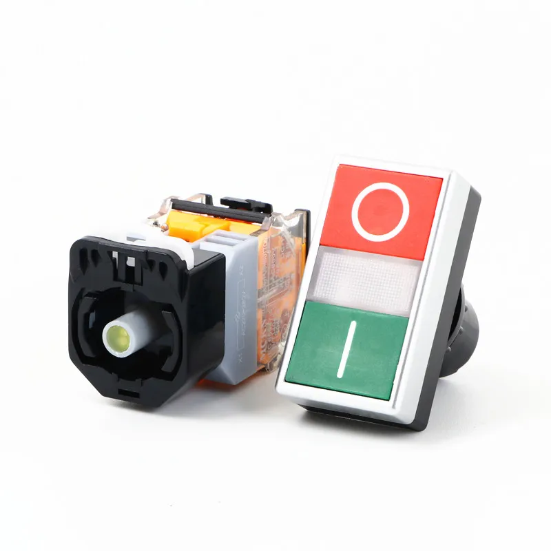 22mm Self-reset double-position double-head button switch Red-green band lamp LA38-11D/RG flat-end switch 22mm
