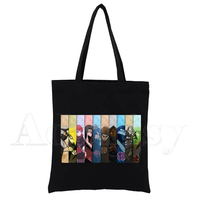 Akatsuki Canvas Bag Casual Large Hand Bags for Women Ladies Shopping Handbag Print Large Capacity Bag Black B