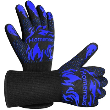

HOMEMAXS 2 Pcs BBQ Gloves Heat Resistant Silicone Gloves for Kitchen Bar