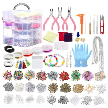 

2015 Pieces DIY Necklace Bracelet Jewelry Making Supplies Kit with Assorted Beads Charms Findings Wire Cord Pliers