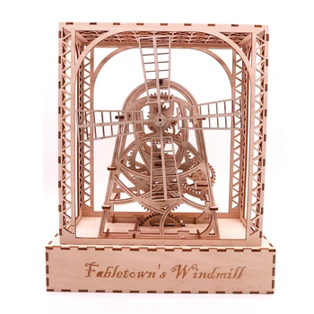 

3D Fairytale Windmill Wooden Mechanical Puzzles DIY Assembly Model (Windmill + Base + Acrylic Cover + Motor Structure + Parts)