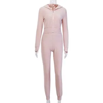 

2019 Autumn Winter Modern Solid Color Slim Fluorescent Silk Hooded Jacket Beam Pants Two Sets New