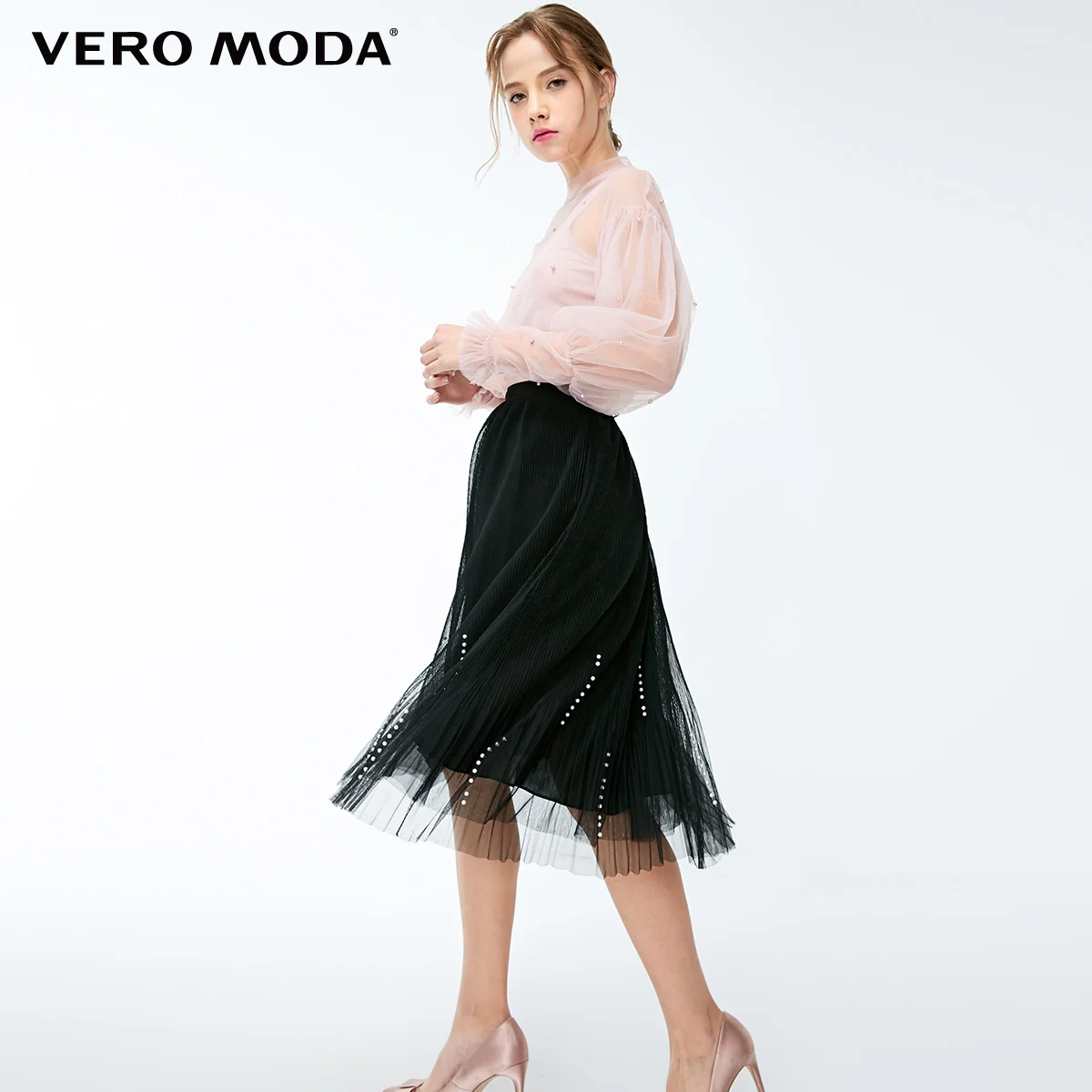 Vero Moda Женская многоярусная плиссированная юбка с бисером | 319116518 - Цвет: Black