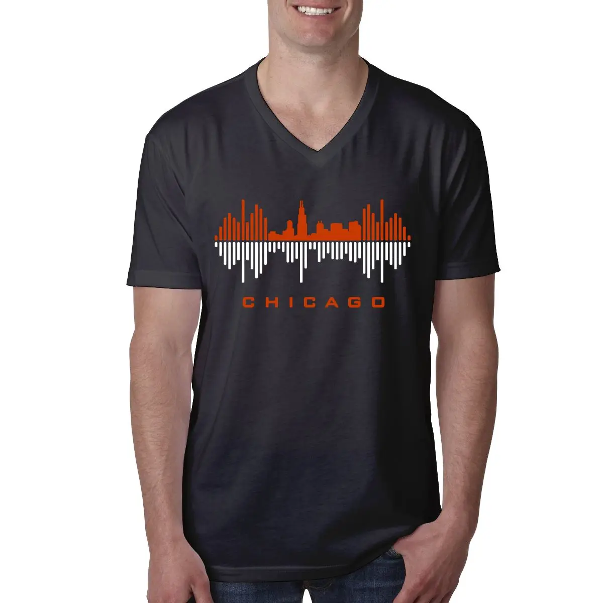 Chicago City Men's Classic Short Sleeve Cotton Casual V-Neck T-Shirt Tops | Мужская одежда