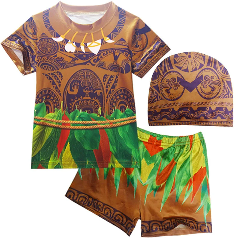 Детский купальник для девочек и мальчиков с короткими рукавами, Moana cosplay Maui, топ, рубашка, шорты, брюки купальный костюм капитана, купальный костюм