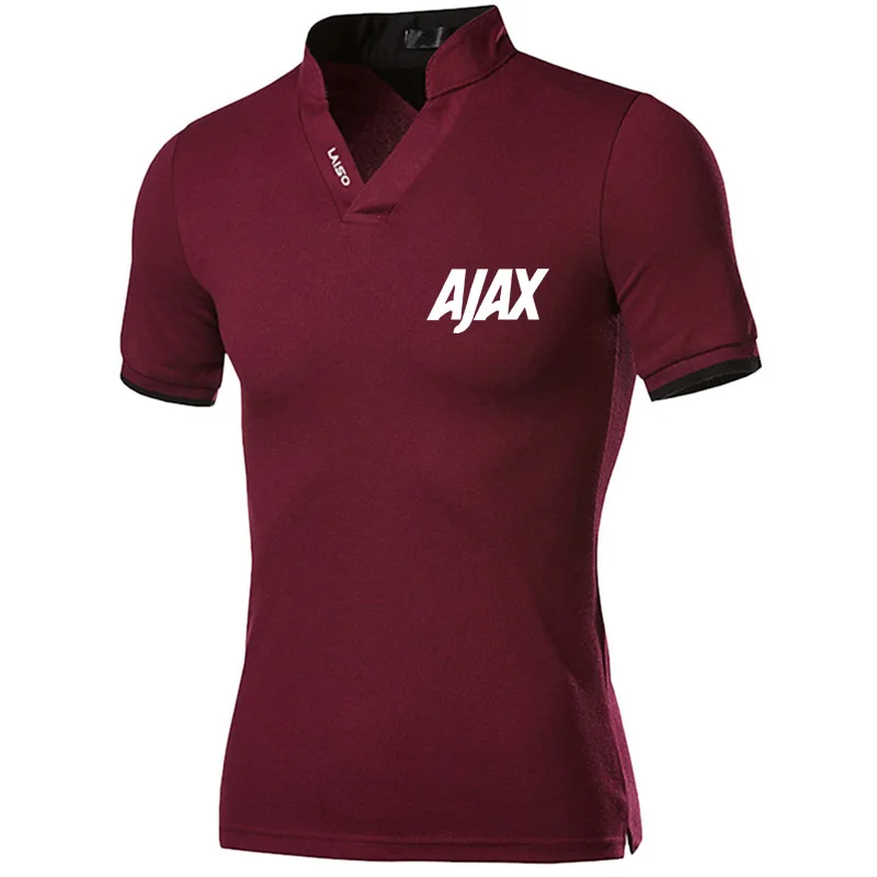 Рубашка-поло AJAX мужская с коротким рукавом модная облегающая сорочка V-образным