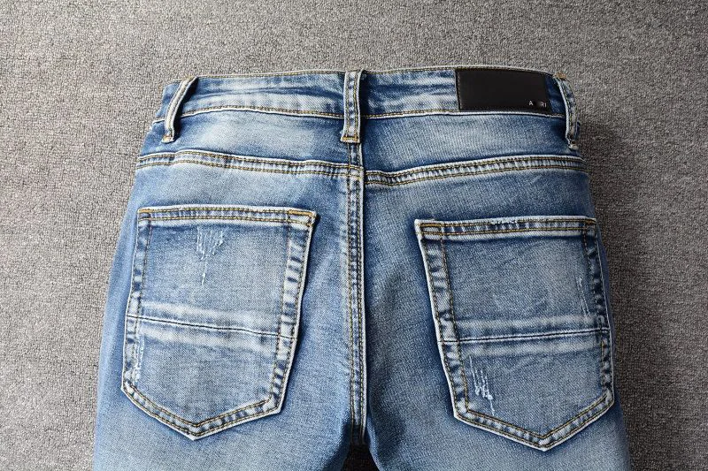 High Quality Ripped Hole Blue Jean Men Hip Hop Desginer Color spijkerbroeken heren Brand Patch Jean Pant Streetwear graphic jean