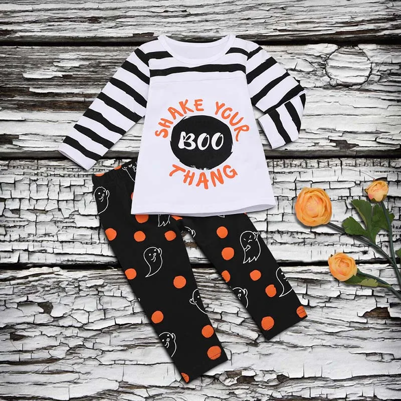 

New Autumn Casual Baby Girl Clothes 0-5T Letter Striped Printing Top And Trousers Toddler Girl Kids Children 2pcs Outfit Set #23