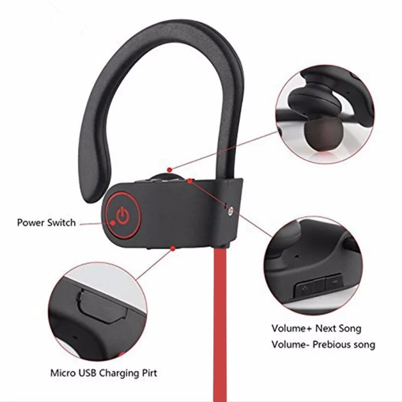 Fones de Ouvido Bluetooth Ipx7 à Prova Dwireless Água sem Fio Esportes Baixo Fones com Microfone para Iphone Xiaomi Huawei Noise Canceling Headphone Bleutooth Headphones Phones Bluetooth u8 4.1 - Image 2