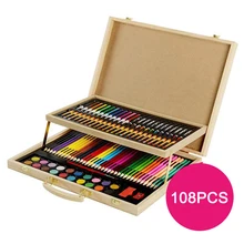 108 шт школьный карандаш, кисточка, деревянная коробка, портативный набор для художественной живописи, подарок на день рождения, рисование, Детские Офисные цветные карандаши для студентов
